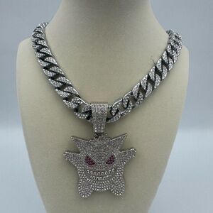 Pokemon Iced Out Gengar Pendant Necklace with Diamond Cuban Chain HIGH QUALITY